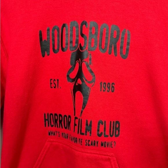 Retro Woodsboro Red Horror Film Club Ghost Face Men’s S Hoodie - Picture 2 of 6